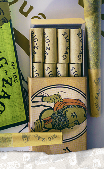 Zig-Zag pre-rolled cones neatly packed in a box featuring the iconic bearded man logo and branding.