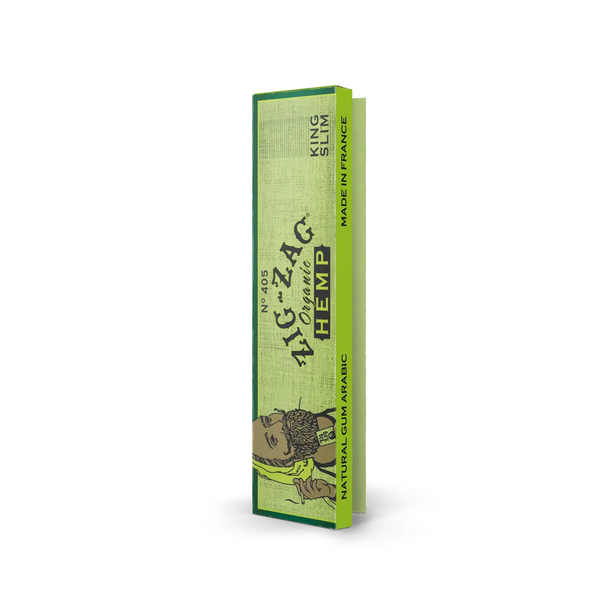 Organic hemp papers from Zig-Zag in a green King Slim booklet with natural gum arabic.