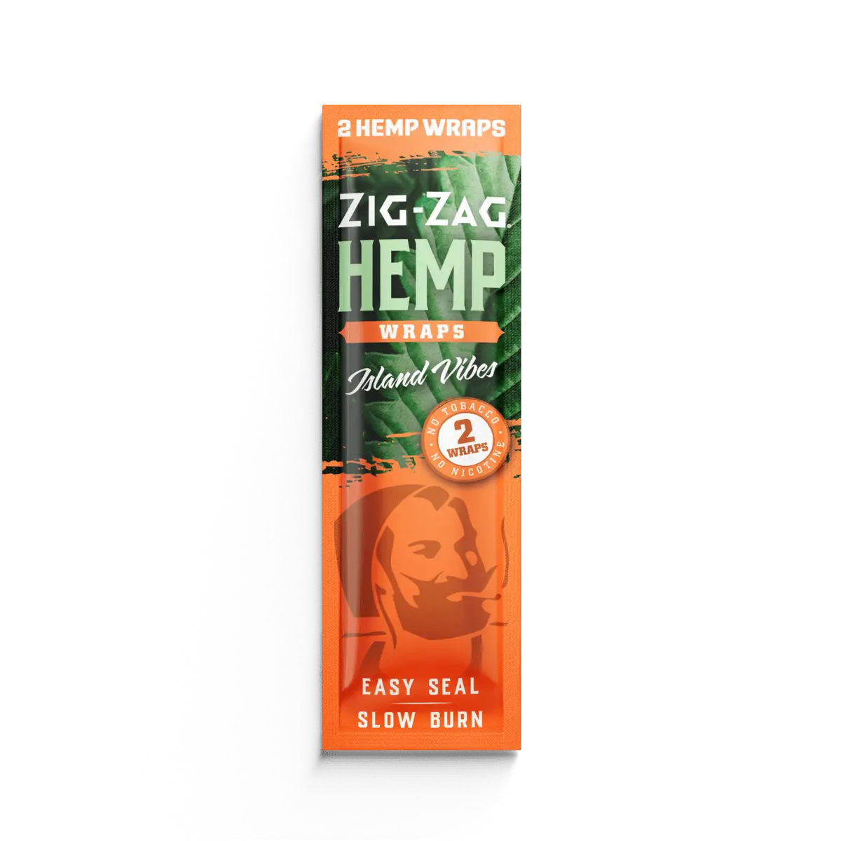 Hemp wraps Island Vibes flavor by Zig-Zag with tropical green leaf and orange packaging design.