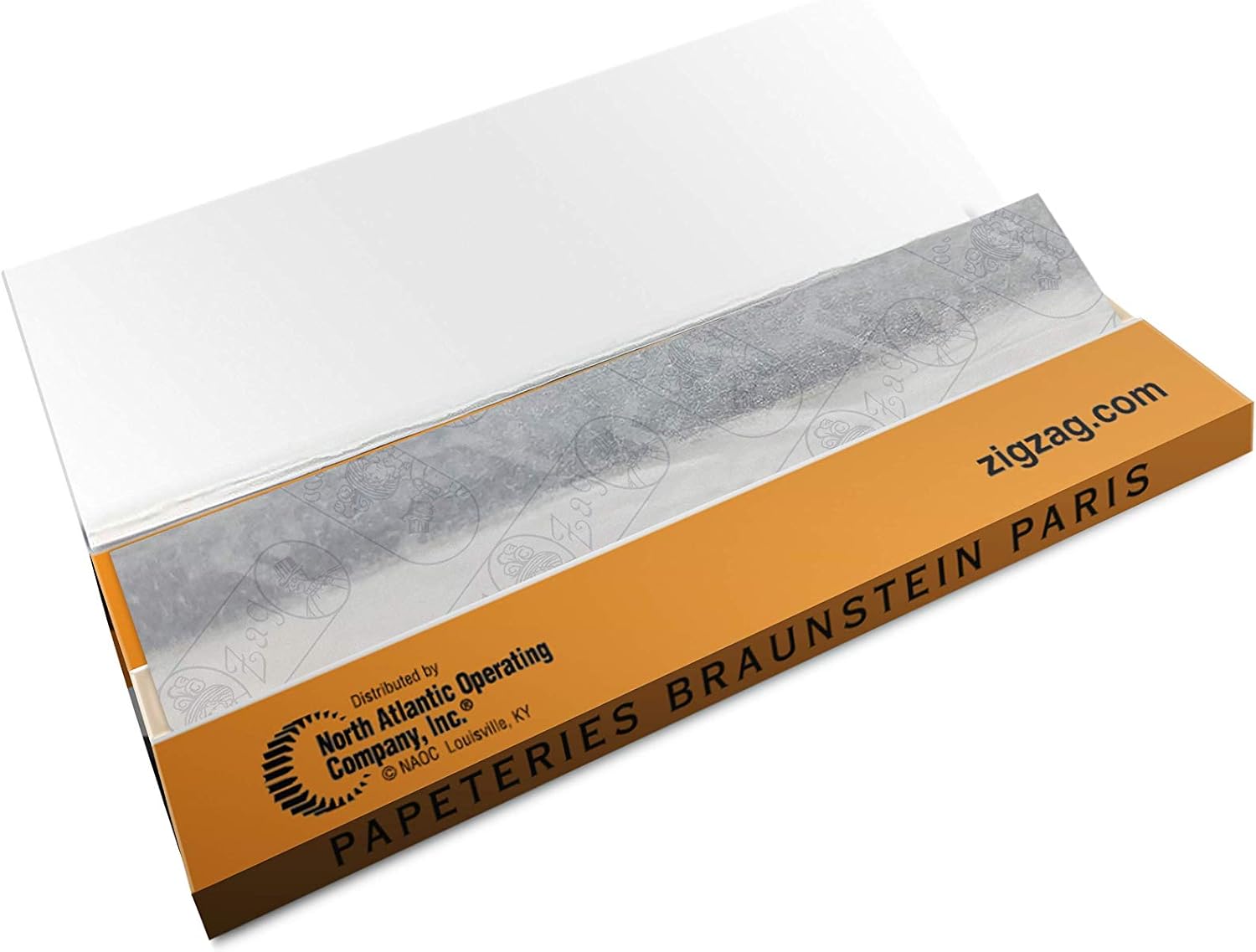 Rolling papers from Zig-Zag with classic orange pack design, featuring ultra-thin sheets and Papeteries Braunstein Paris branding.