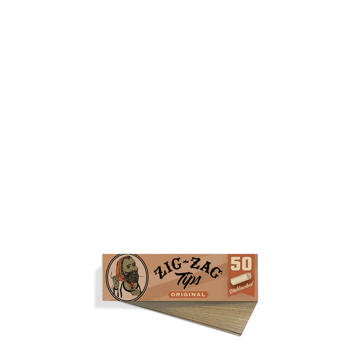 Rolling tips by Zig-Zag in unbleached paper with 50 original filter tips in a compact brown booklet.