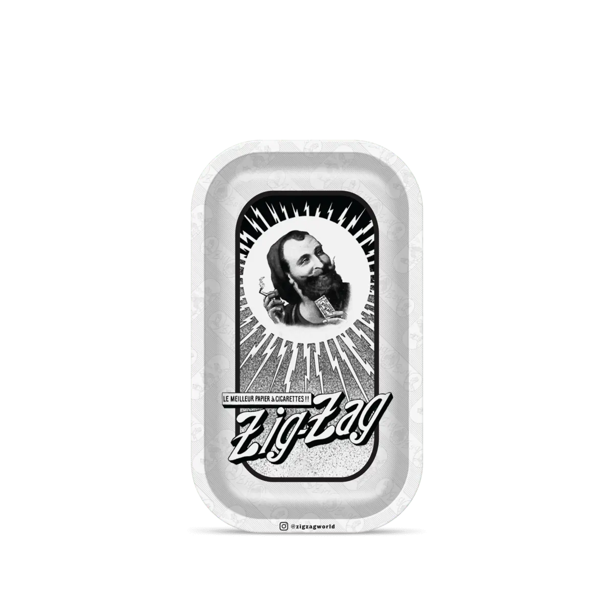 Vintage mini rolling tray featuring black and white Zig-Zag branding with a classic bearded man illustration.