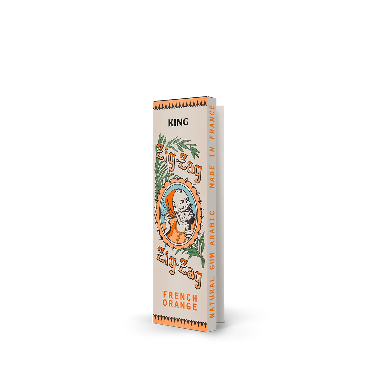 Zig-Zag King French Orange rolling papers featuring natural gum Arabic and vibrant orange packaging