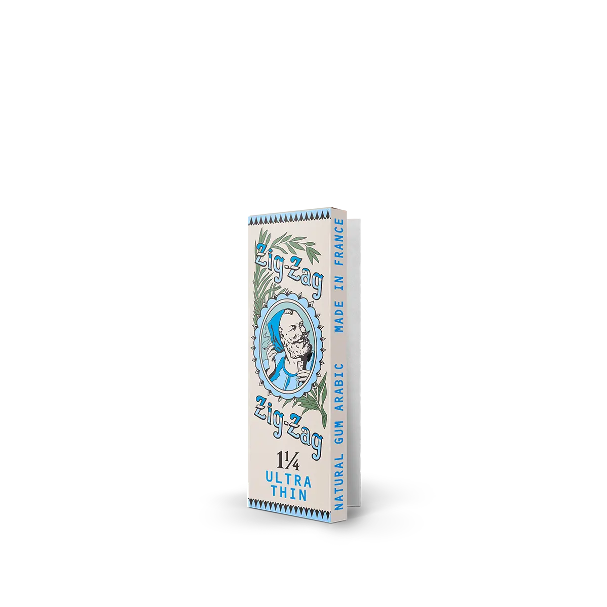 Zig-Zag 1 1/4 Ultra Thin rolling papers featuring natural gum Arabic and lightweight, eco-friendly packaging.