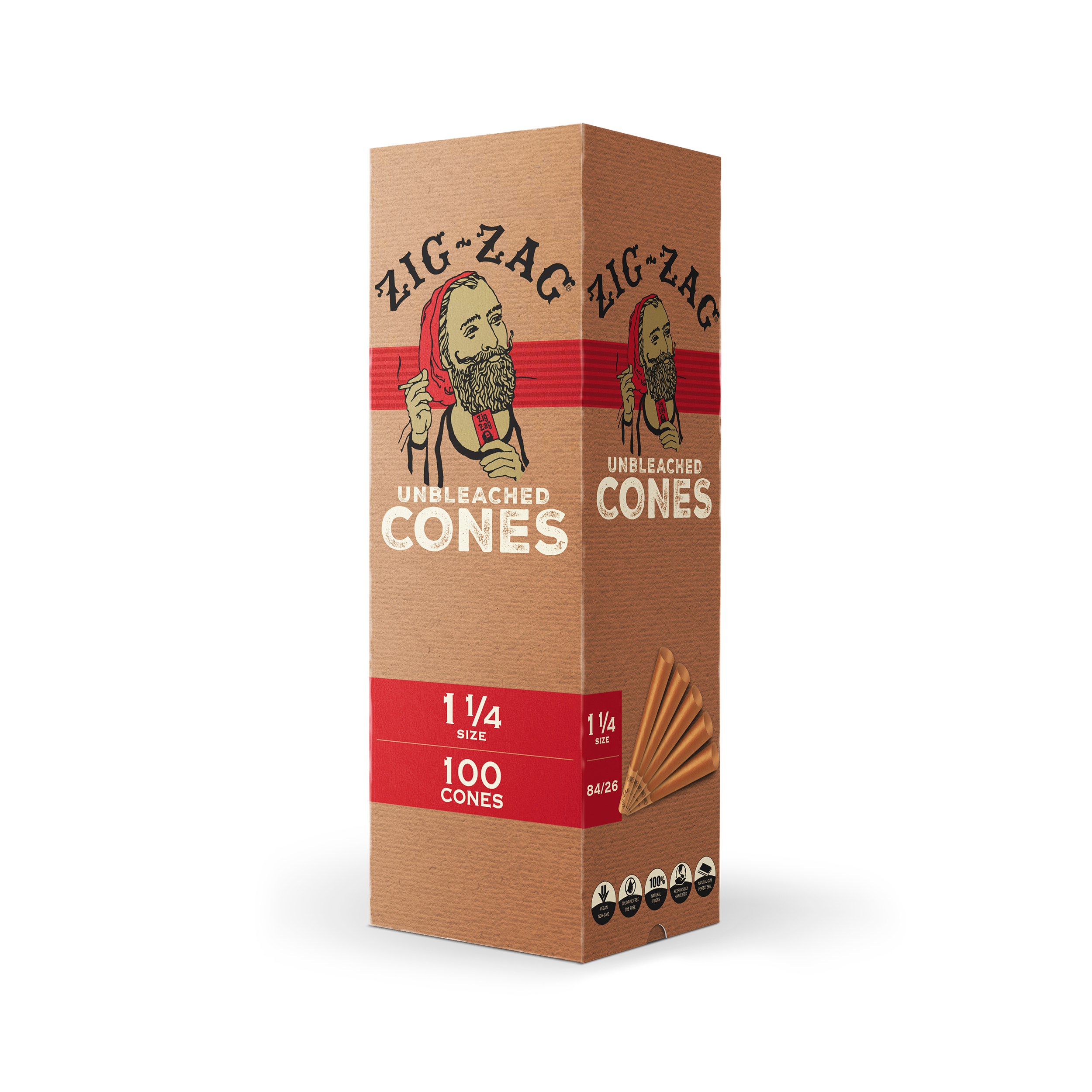 Zig-Zag® Unbleached Paper Cones 1 1/4 Size 200 Pack & Free Clipper