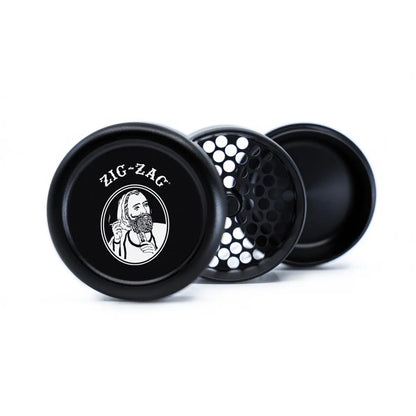 Zig-Zag grinder featuring the Zig-Zag logo with a sleek black design and multi-piece construction.