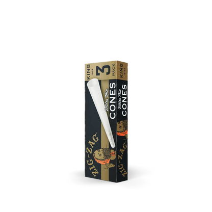 Ultra thin king cones in a 3-pack by Zig-Zag featuring sleek black and gold box with branded artwork.