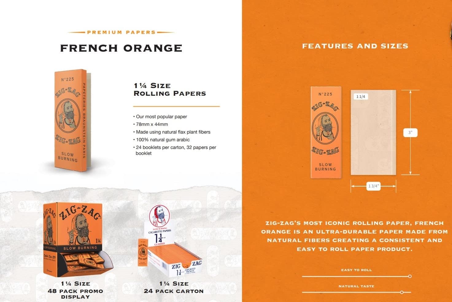 French Orange Rolling Papers 1 1/4