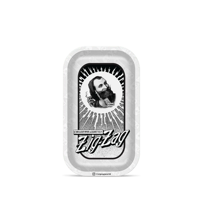 Vintage mini rolling tray featuring black and white Zig-Zag branding with a classic bearded man illustration.