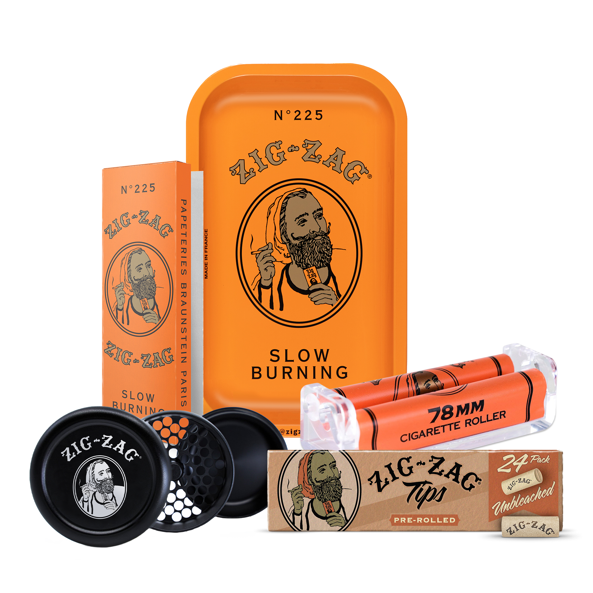 French Orange Rolling Kit + Rolling Tray + Grinder
