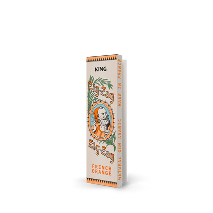 French orange king size rolling papers made with natural gum Arabic and classic Zig-Zag branding.